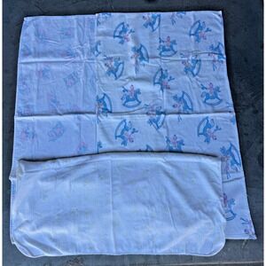 VTG Lot of 3 Baby Blankets Nursery Throw Cover 'Rokcing Horse', Bunny, Giraffe